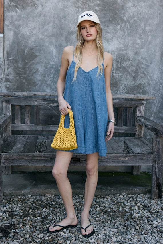 Brittany Washed Denim Swing Romper