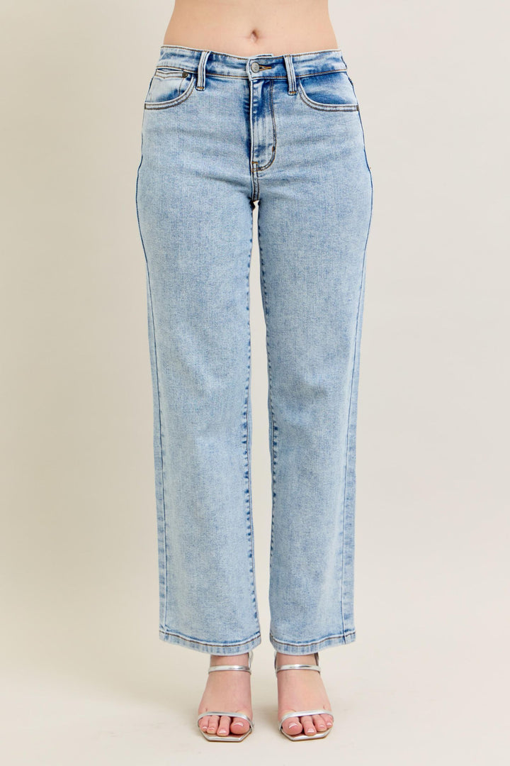 Danica High Waist Stone Wash Straight Jeans