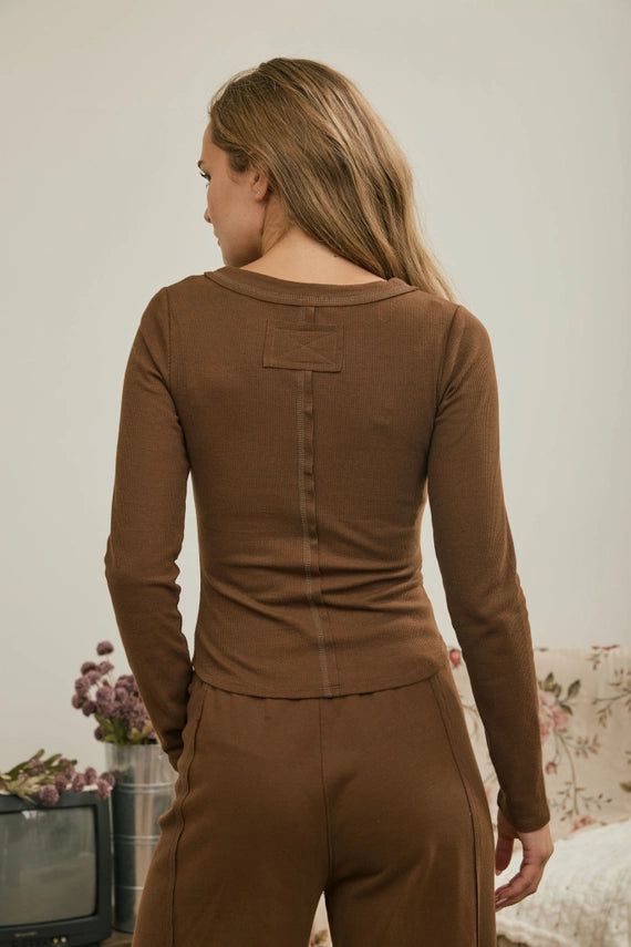 Trista Ribbed Henley Top