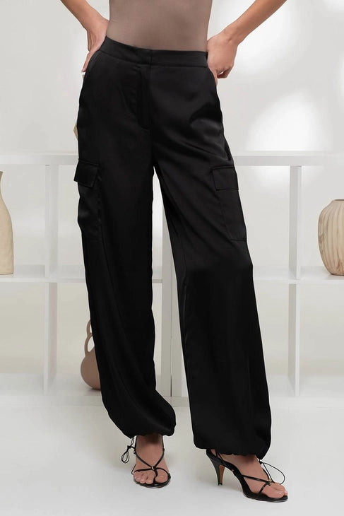 Melina High Waist Satin Cargo Jogger Pants