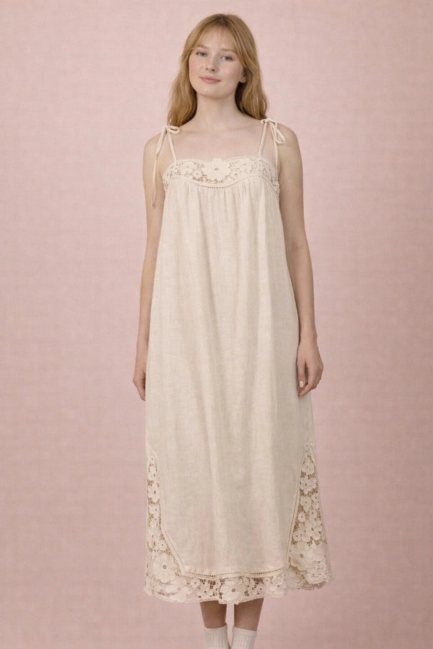 Allison Lace Trim Linen Maxi Dress