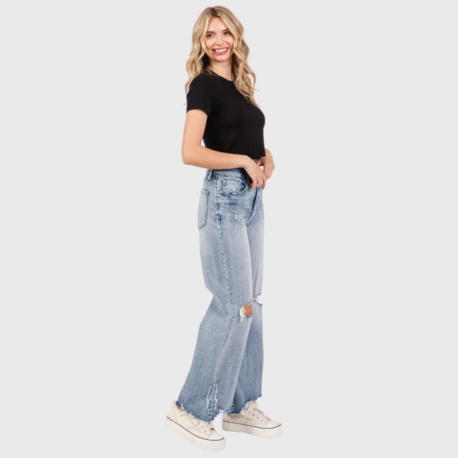 Fosca Distressed High Rise Flare Jeans