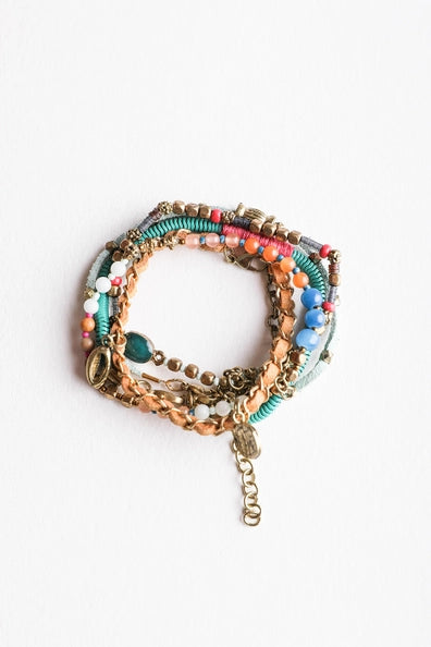 Remi Teal Multi Stacked Suede Bracelet