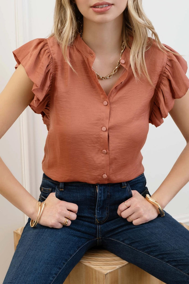 Mila Button Down Ruffle Sleeve Blouse