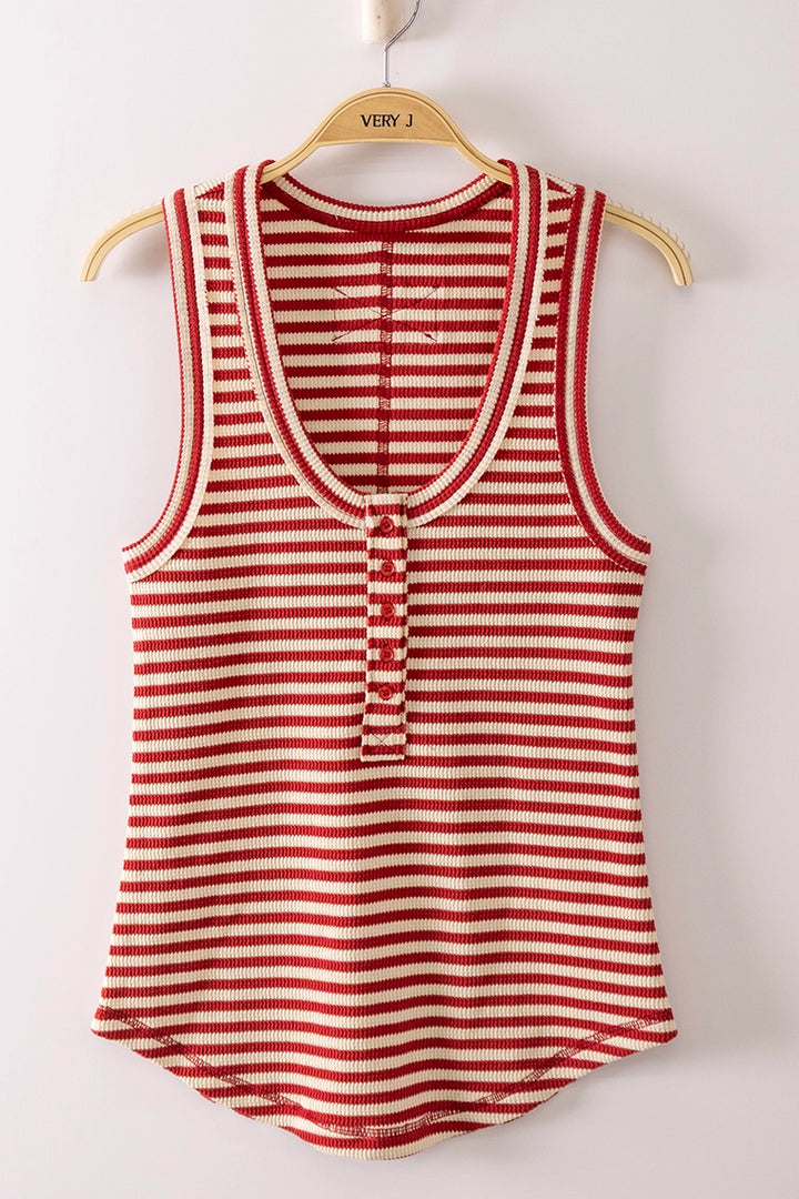 Corinne Ribbed Henley Tank