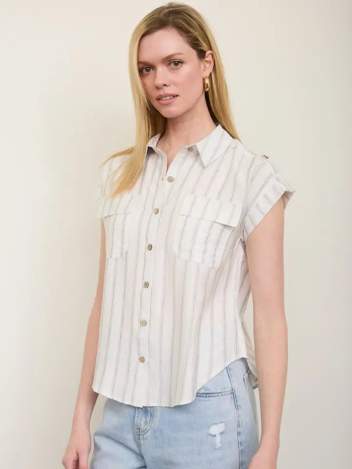 Heather Stripe Button Down Top