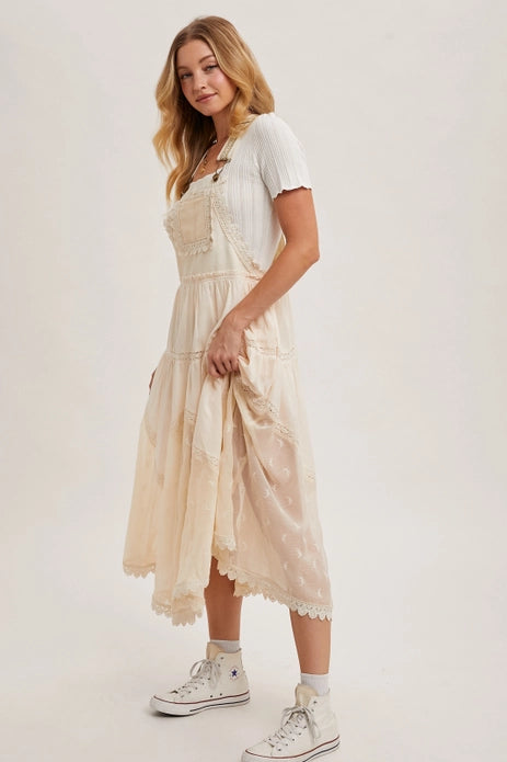 Isabeau Lace Embroidered Tulle Bib Maxi Dress