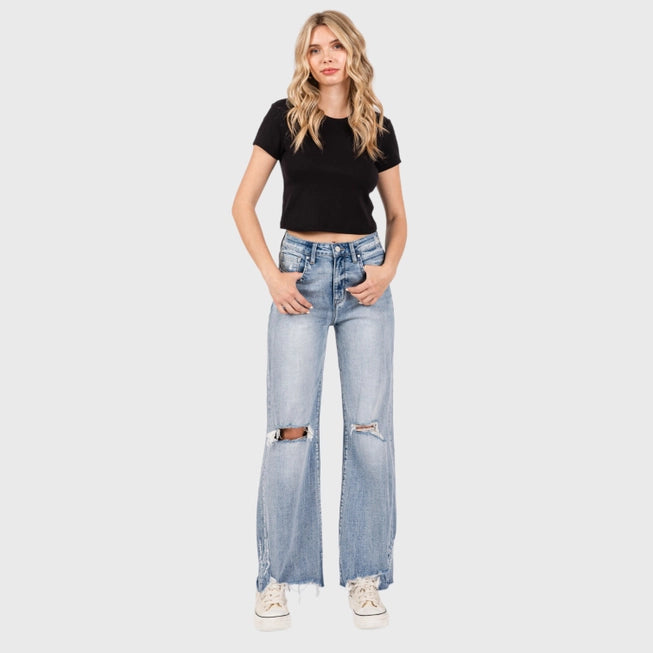 Fosca Distressed High Rise Flare Jeans