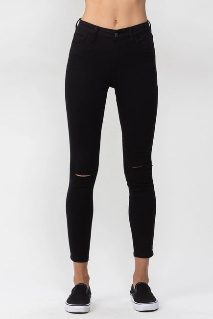 Shannon Knee Slit Black Skinny Jeans