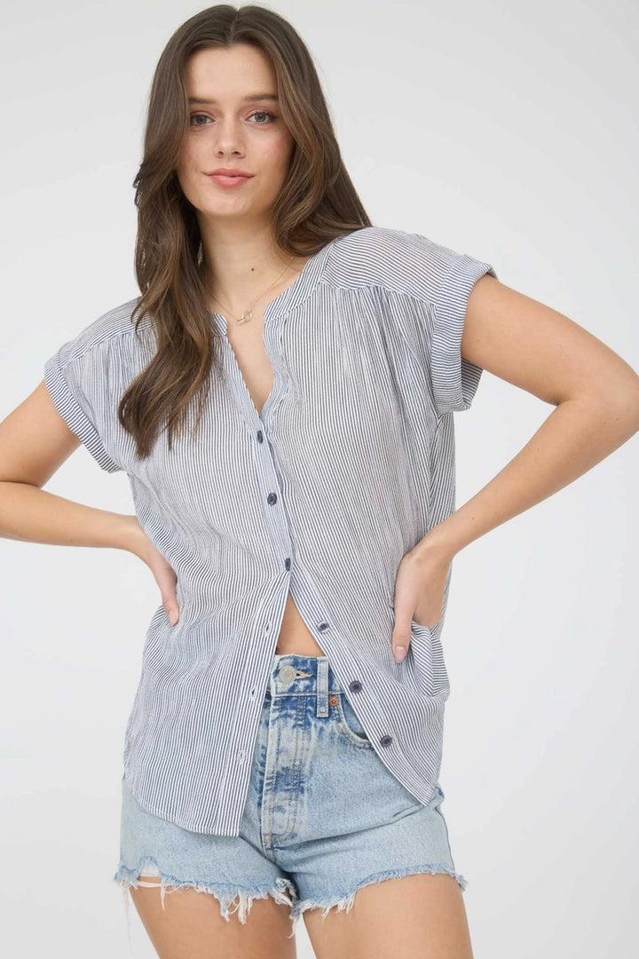 Maren Pinstripe Button Top