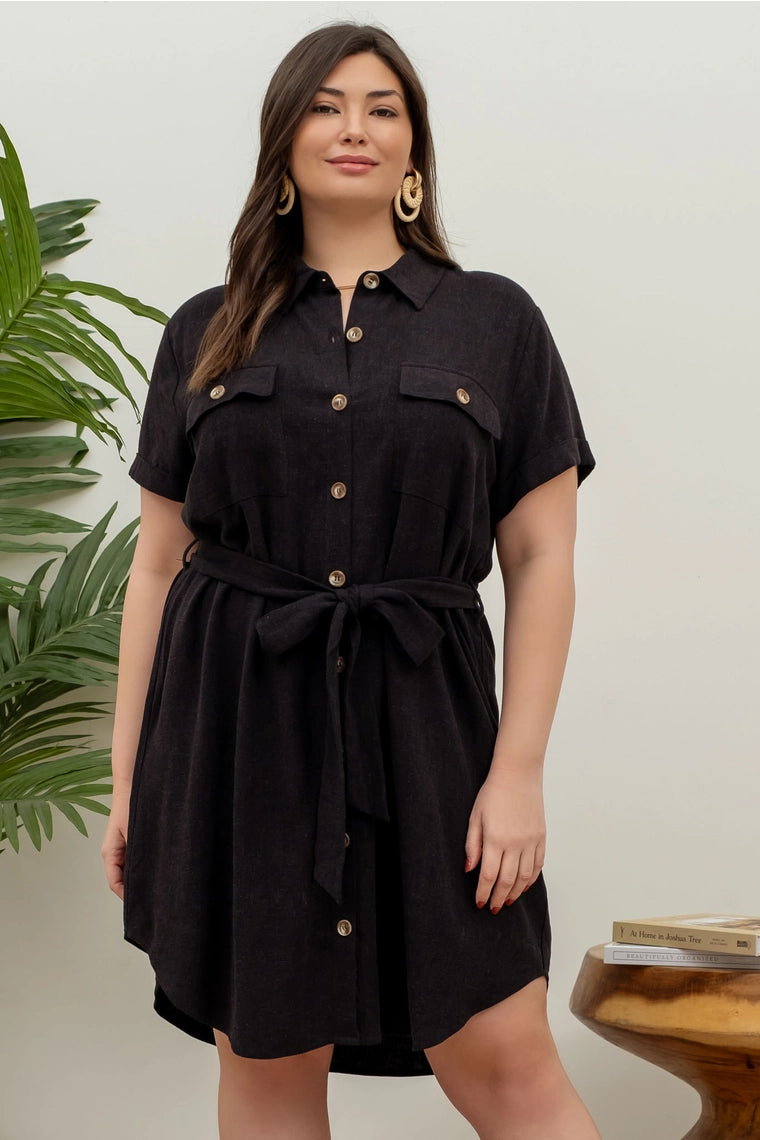 Rowan Button Down Belted Mini Dress