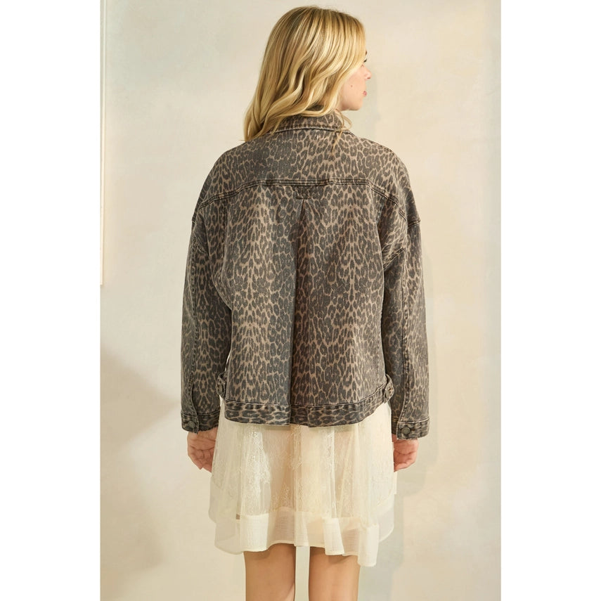 Roxanne Washed Leopard Denim Jacket