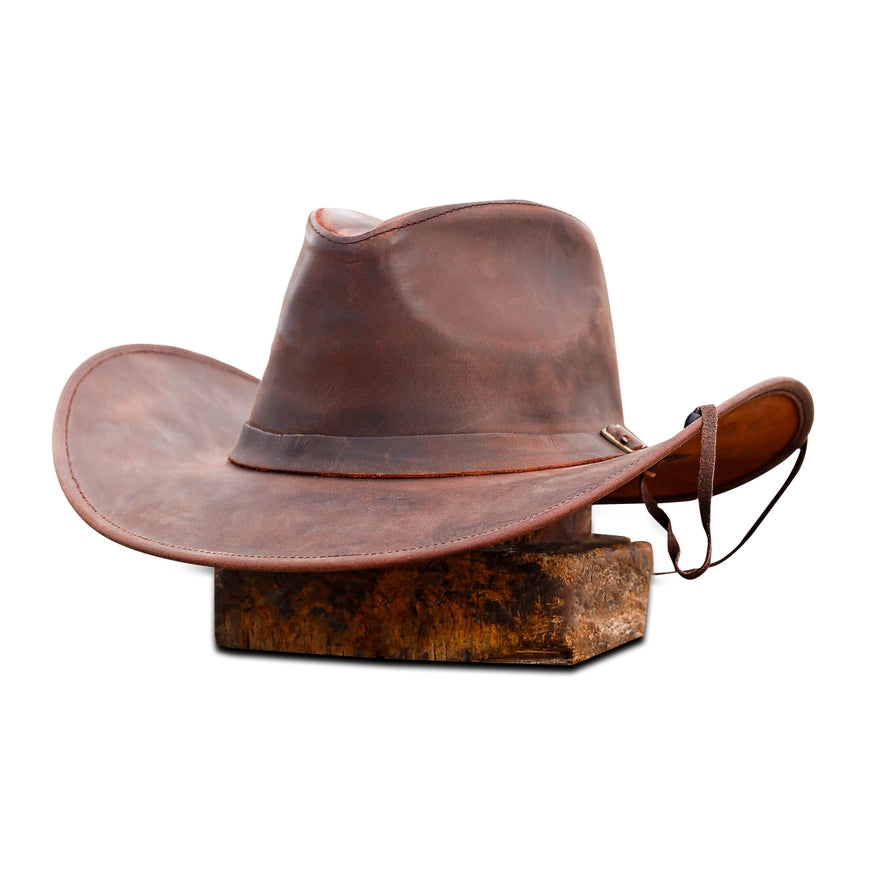 Wide Brim Western Leather Cowboy Hat