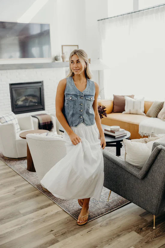 Samantha Denim Button Front Vest