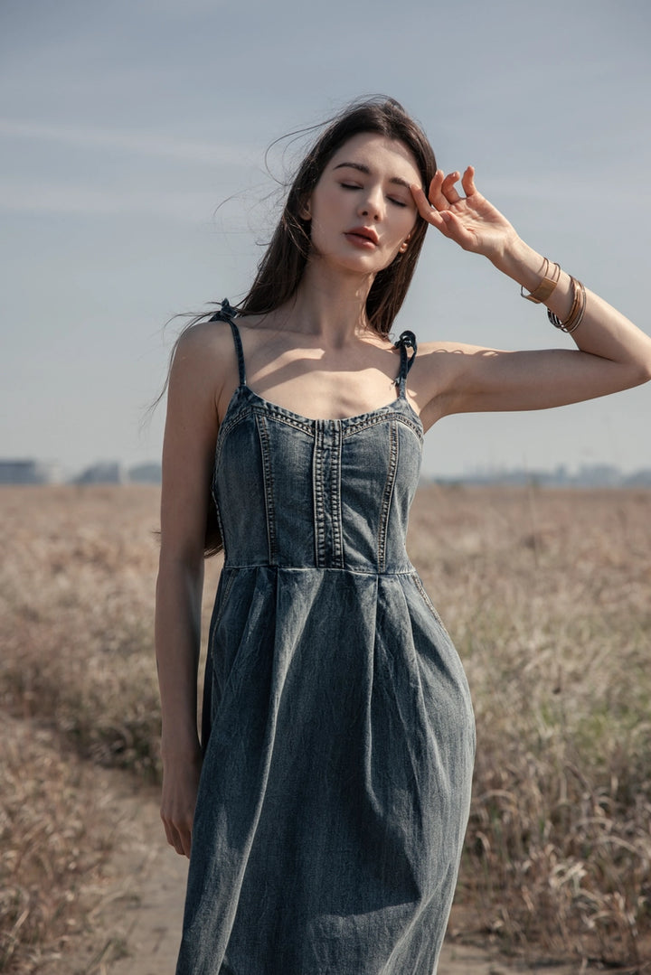 Tessa Spaghetti Strap Denim Maxi Dress