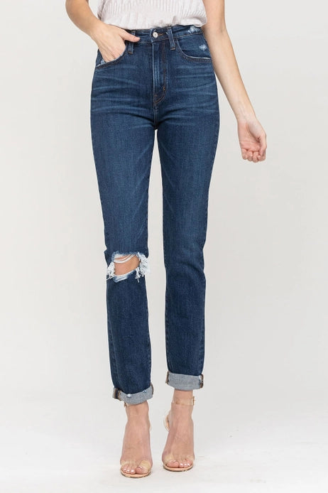 Ava Distressed Roll Up Mom Jeans