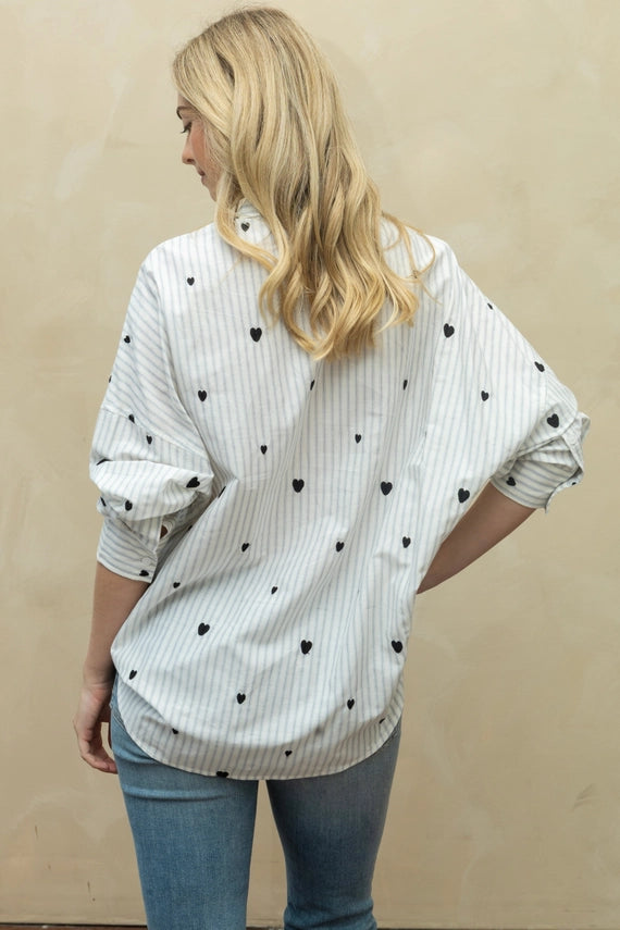 Rachelle Heart Stripe Button Up