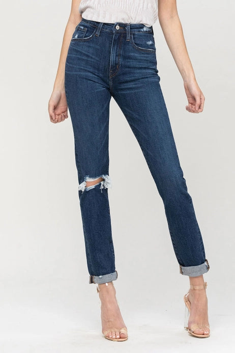Ava Distressed Roll Up Mom Jeans