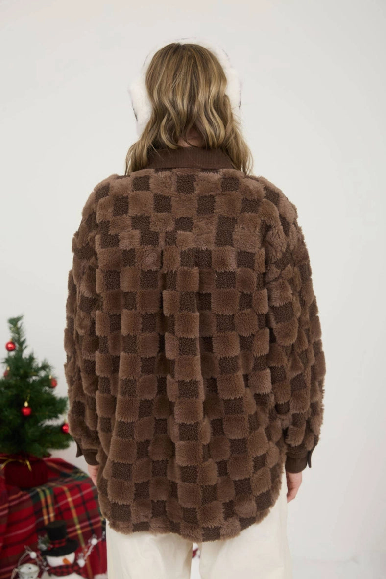 Vionna Checkered Sherpa Shacket