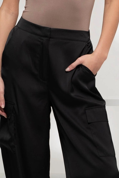 Melina High Waist Satin Cargo Jogger Pants