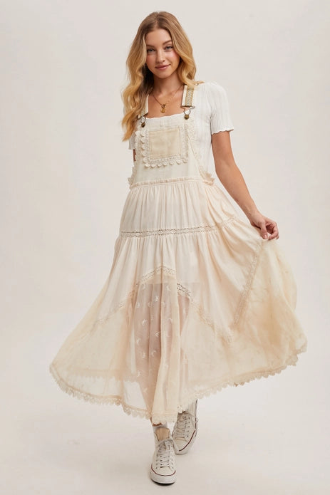 Isabeau Lace Embroidered Tulle Bib Maxi Dress