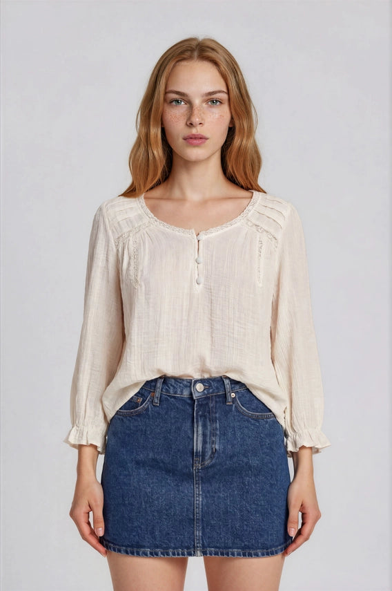 Deanna Pintuck Gauze Blouse