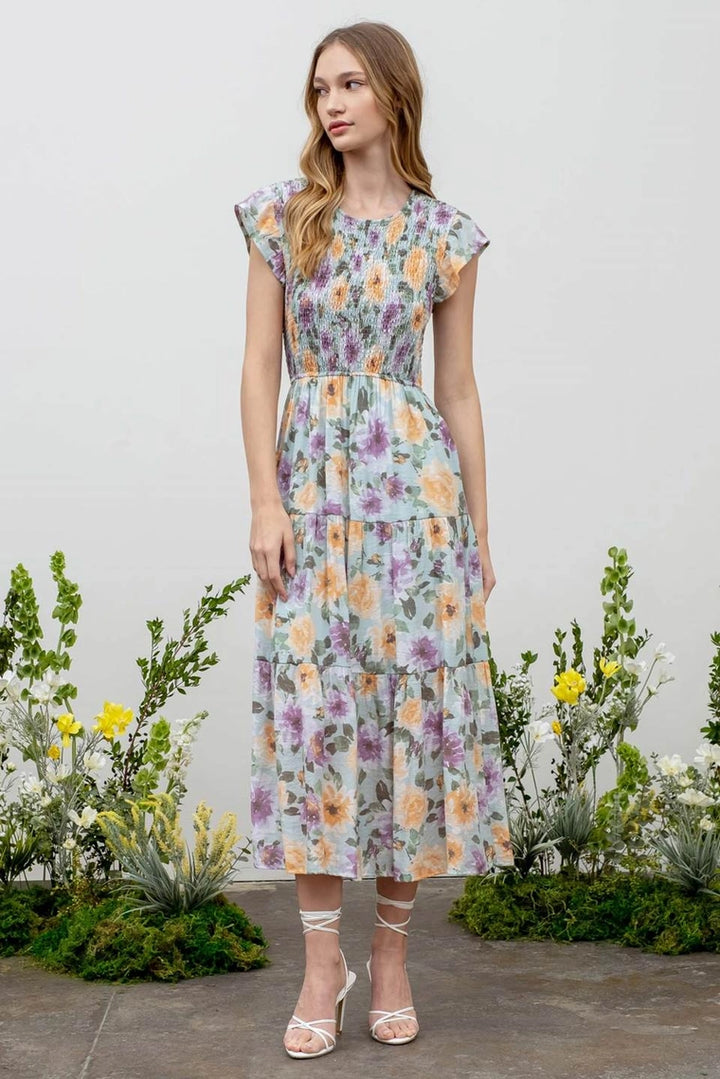 Pixie Floral Smocked Midi Dress
