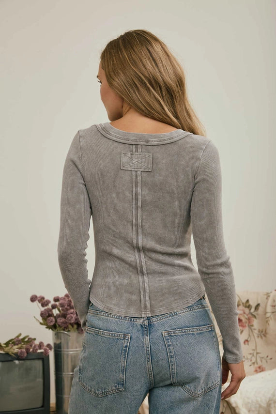 Paige Acid Wash Henley Top