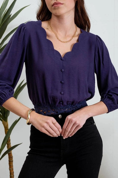 Winifred Scalloped Back Tie Blouse