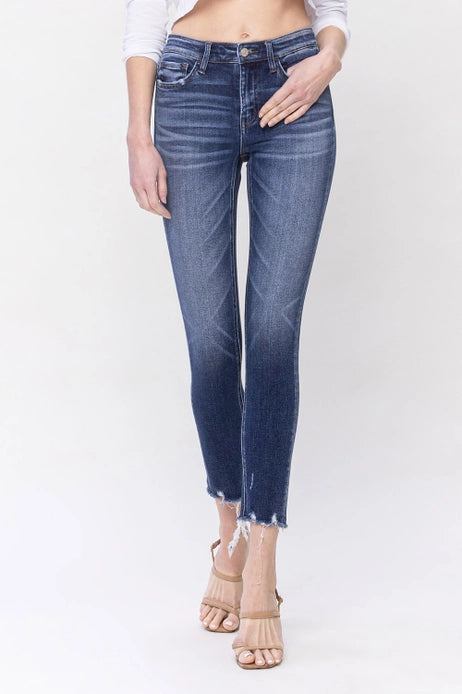 Kendra Mid Rise Distressed Hem Crop Skinny Jeans