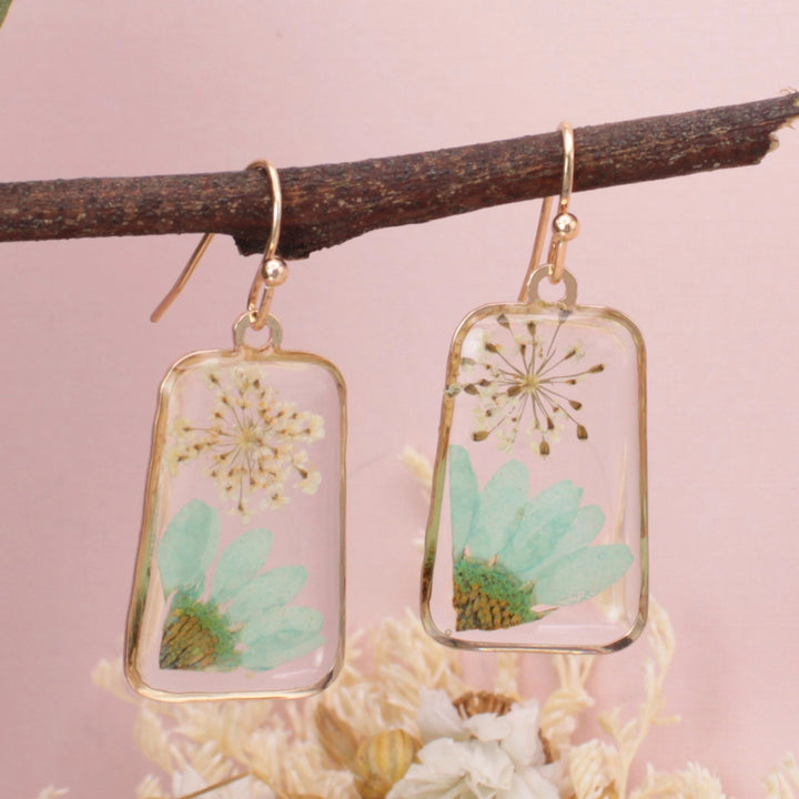 Elowyn Pressed Flower Rectangle Earrings