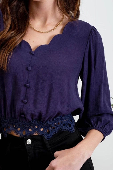 Winifred Scalloped Back Tie Blouse