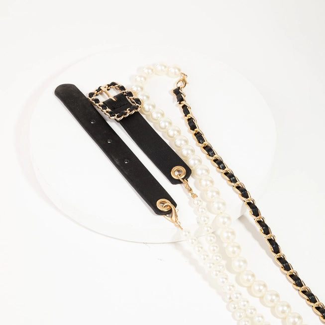 Elsie Pearl Chain Leather Belt