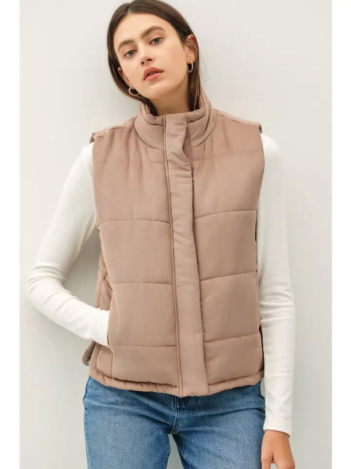 Aella Vegan Suede Puffer Vest