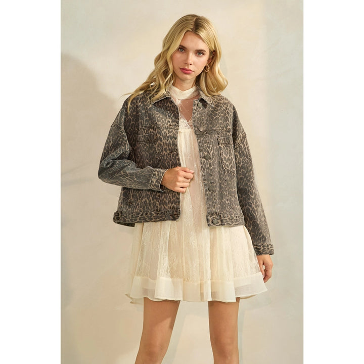 Roxanne Washed Leopard Denim Jacket