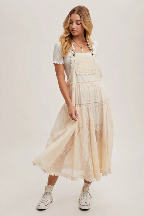 Isabeau Lace Embroidered Tulle Bib Maxi Dress