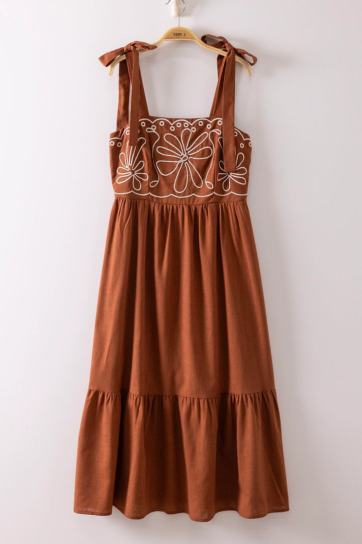 Paloma Embroidered Shoulder Tie Dress
