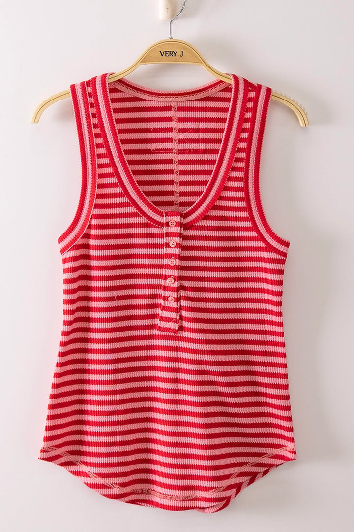 Corinne Ribbed Henley Tank
