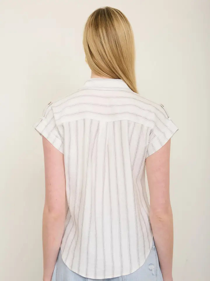 Heather Stripe Button Down Top