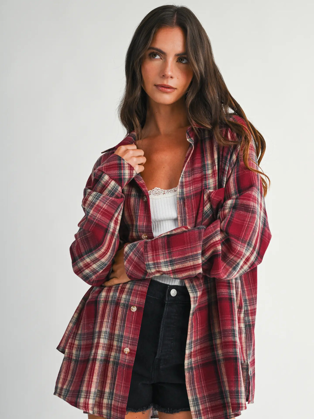 Lacey Burgundy Plaid Button Up