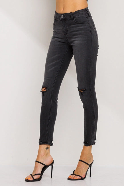 Mylea Whiskered Black Skinny Jeans