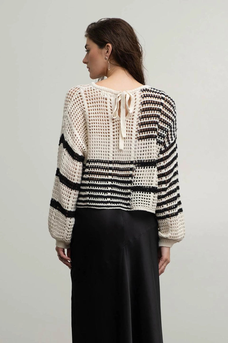 Ember Stripe Crochet Sheer Knit Sweater