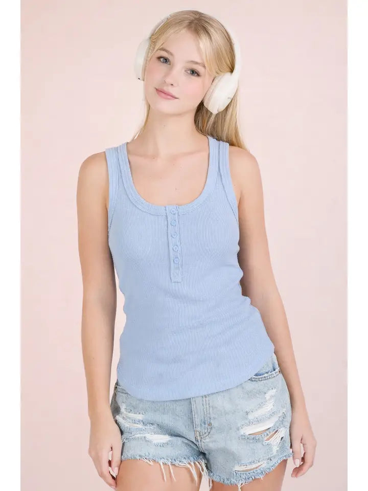 Corinne Ribbed Henley Tank