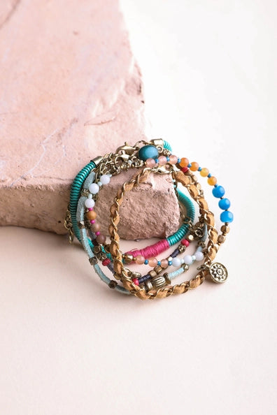 Remi Teal Multi Stacked Suede Bracelet
