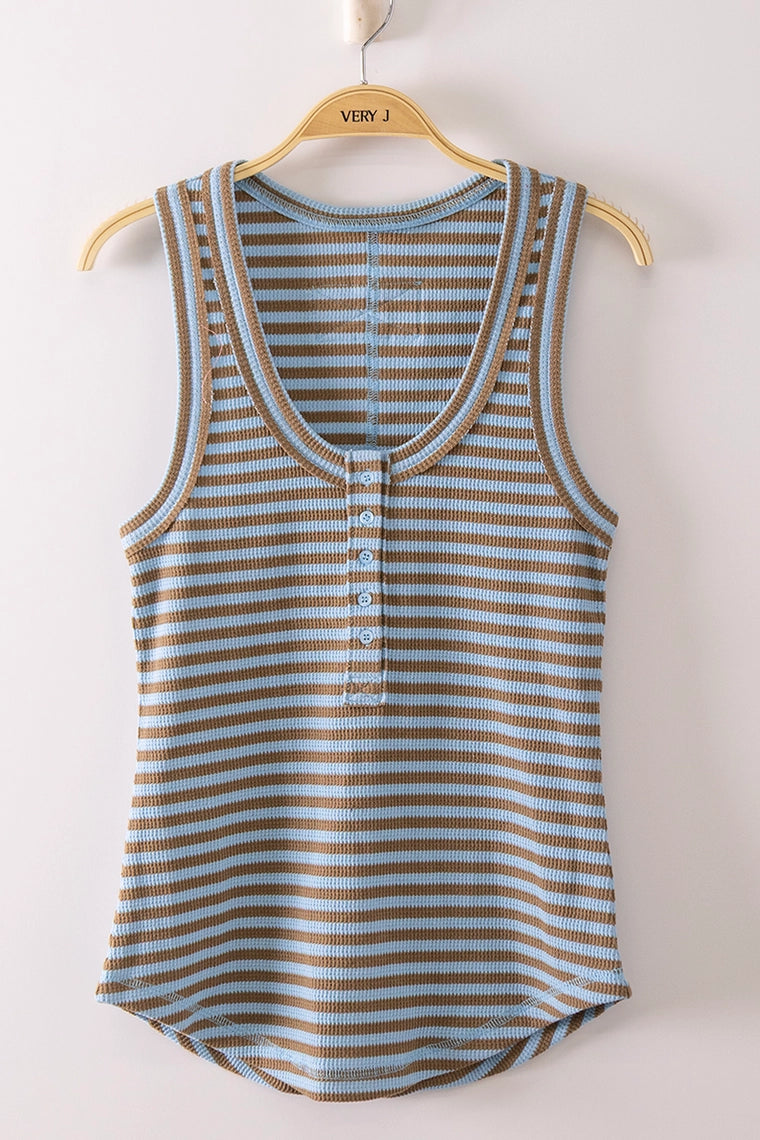 Corinne Ribbed Henley Tank