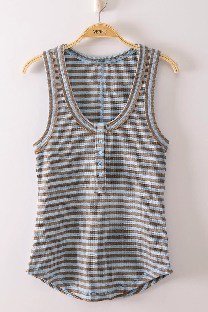 Corinne Ribbed Henley Tank