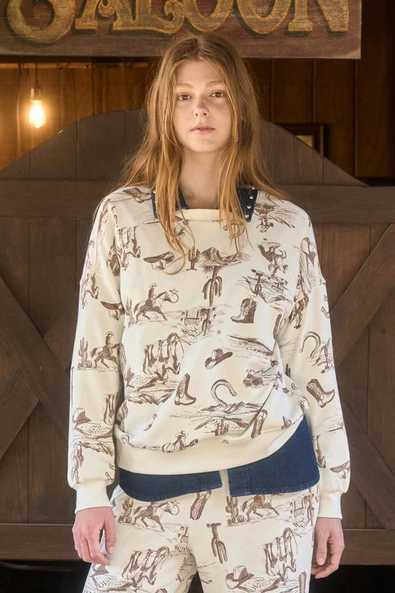 Dani Western Print Crewneck