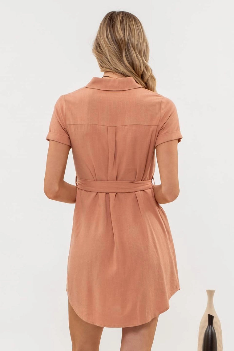 Rowan Button Down Belted Mini Dress