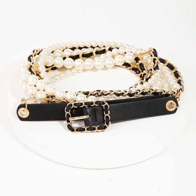 Elsie Pearl Chain Leather Belt