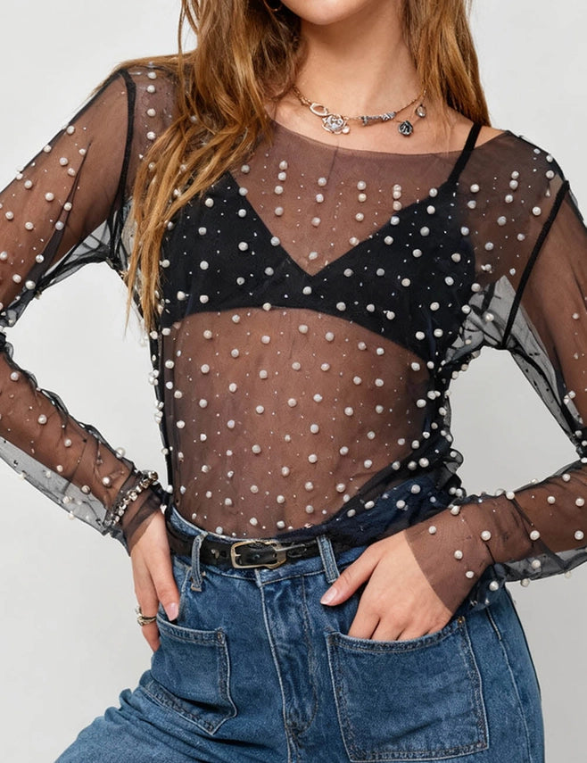 Marcy Pearl Mesh Top